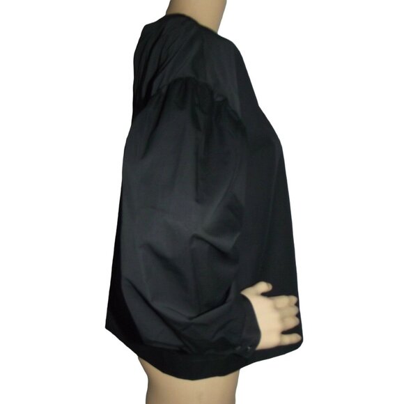Express Blouse Womens XS 0-2 Black Oversize Puff Sleeve top shirt gathered neck - Picture 4 of 12